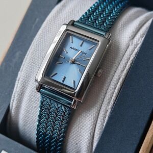 Armitron Ocean Wrist Watch Womens Blue Square Dial Teal Aqua Braided Thin Strap